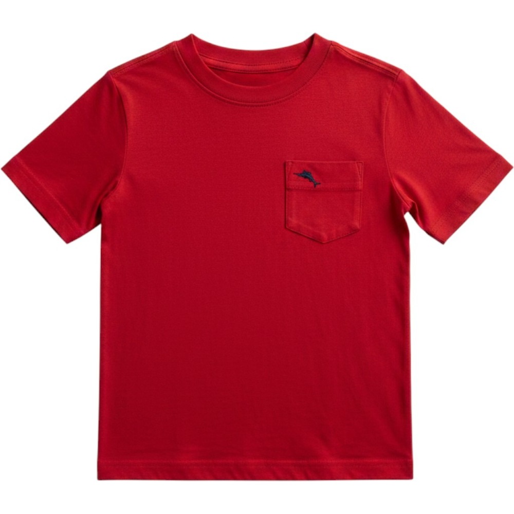 Tommy Bahama Boys XS(4) Short Sleeve Pocket Tee Red Small Marlins Logo Good